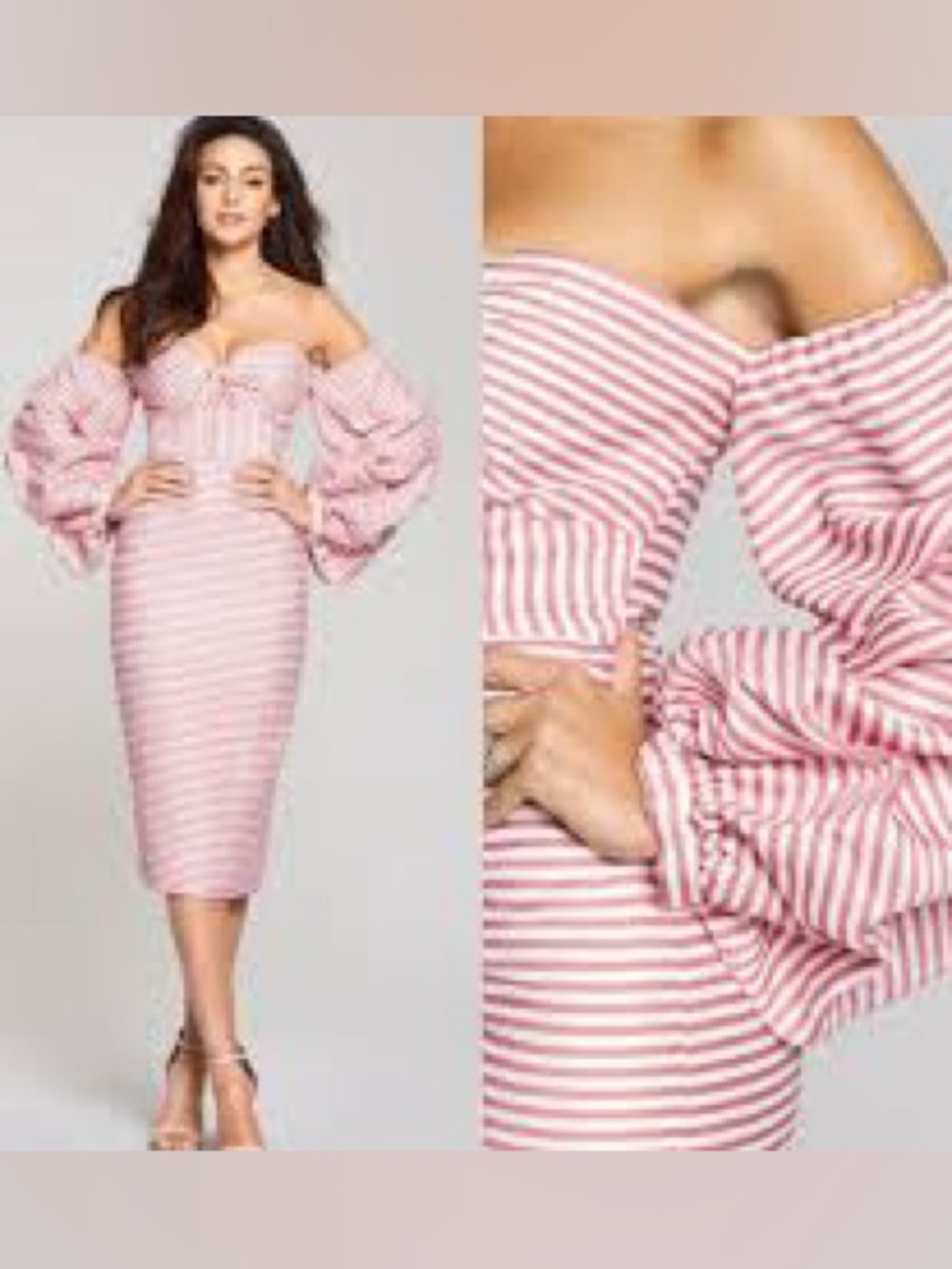 Asilio Pink Striped One-Shoulder Twist Midi Dress